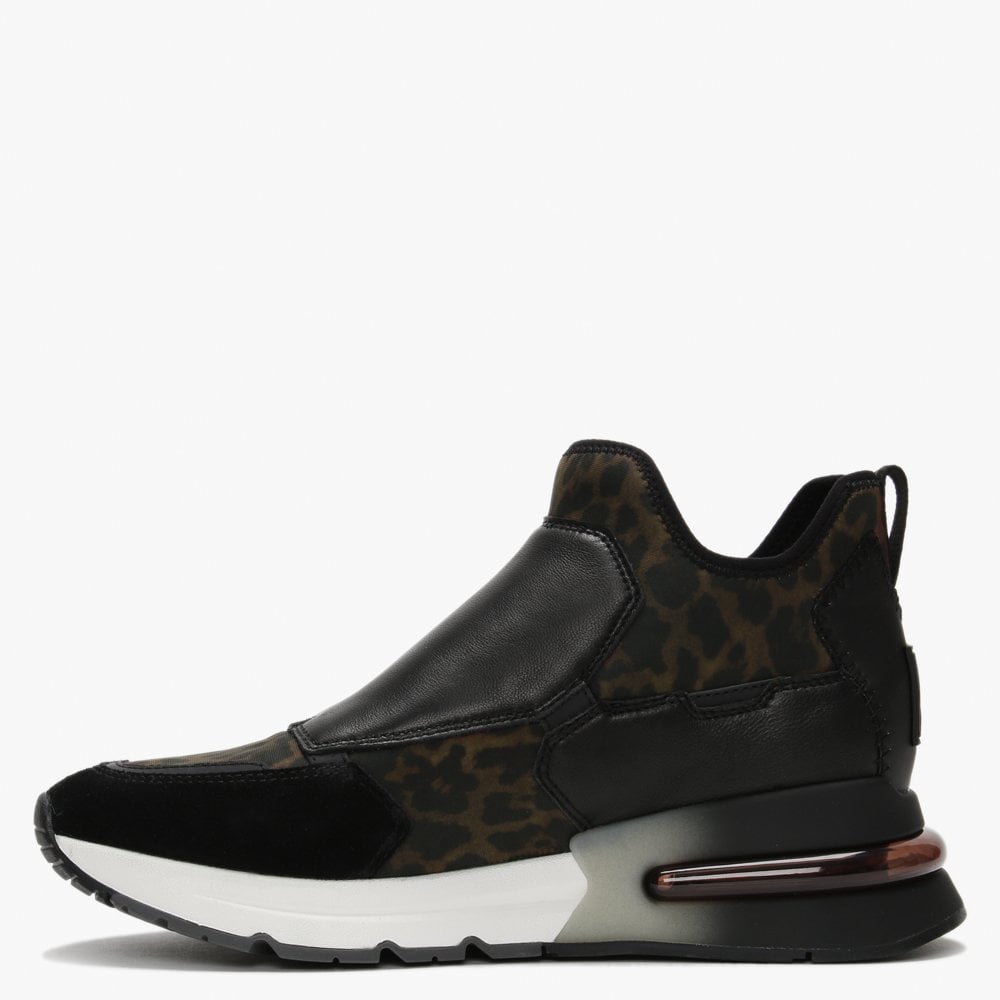 Krystal Neoprene Leopard Print & Black Leather High Top Trainers