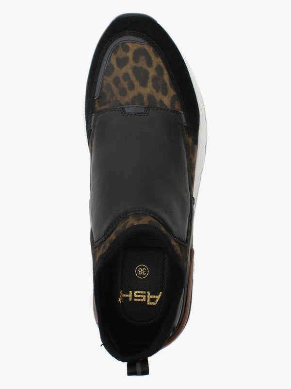 Krystal Neoprene Leopard Print & Black Leather High Top Trainers