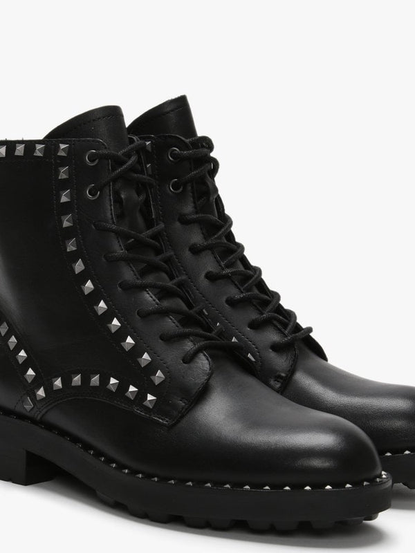 Wolf Black Leather Studded Biker Boots