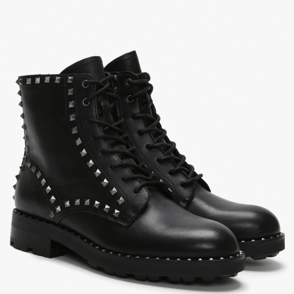 Wolf Black Leather Studded Biker Boots