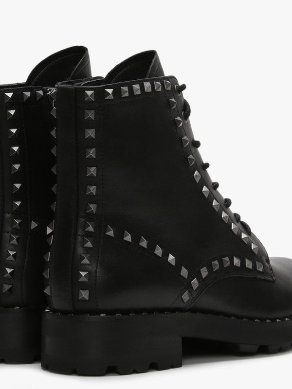 Wolf Black Leather Studded Biker Boots