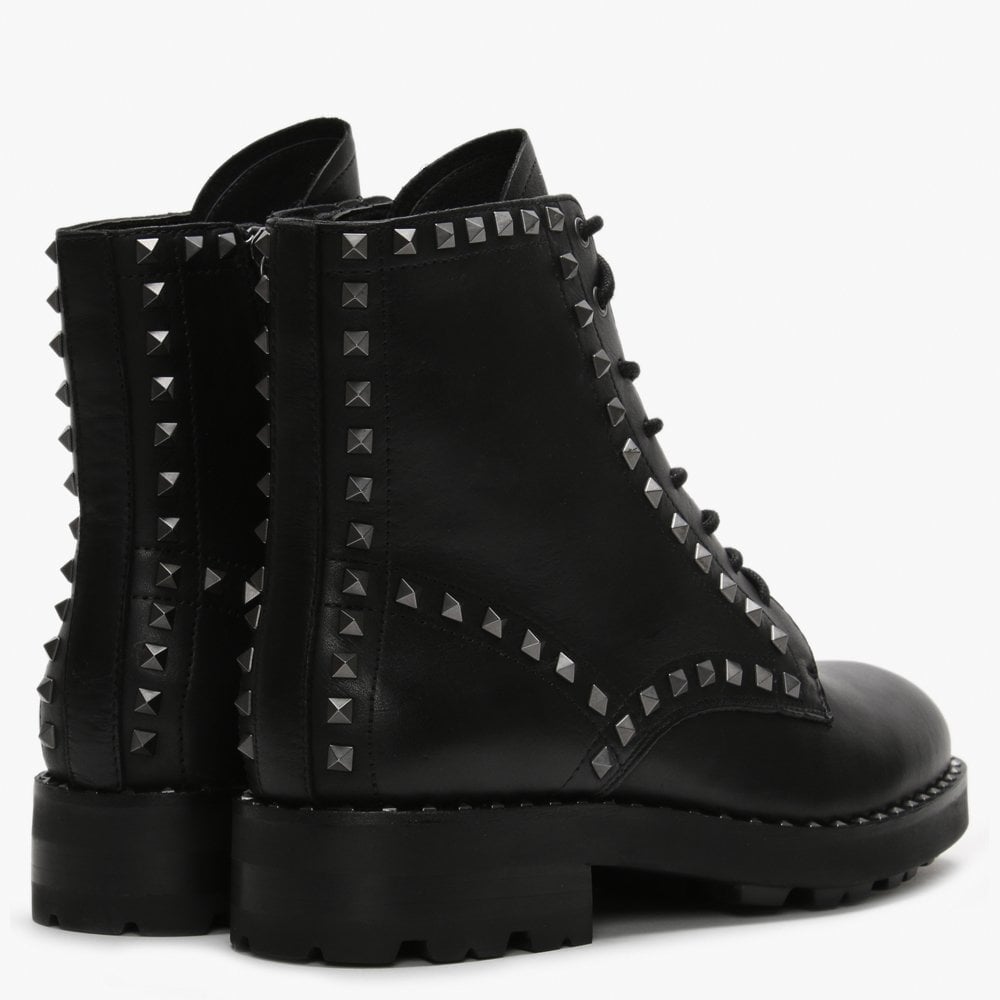 Wolf Black Leather Studded Biker Boots