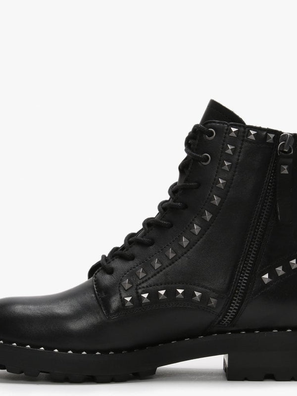 Wolf Black Leather Studded Biker Boots