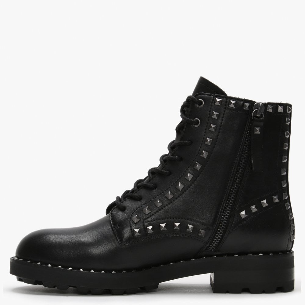Wolf Black Leather Studded Biker Boots