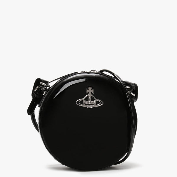Johanna Black Patent Vegan Round Cross-Body Bag