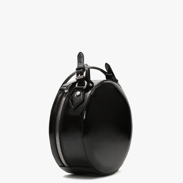 Johanna Black Patent Vegan Round Cross-Body Bag