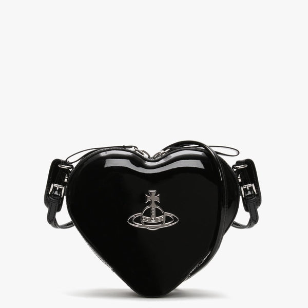 Johanna Black Patent Vegan Heart Cross-Body Bag