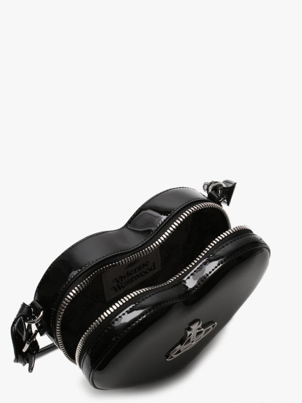 Johanna Black Patent Vegan Heart Cross-Body Bag