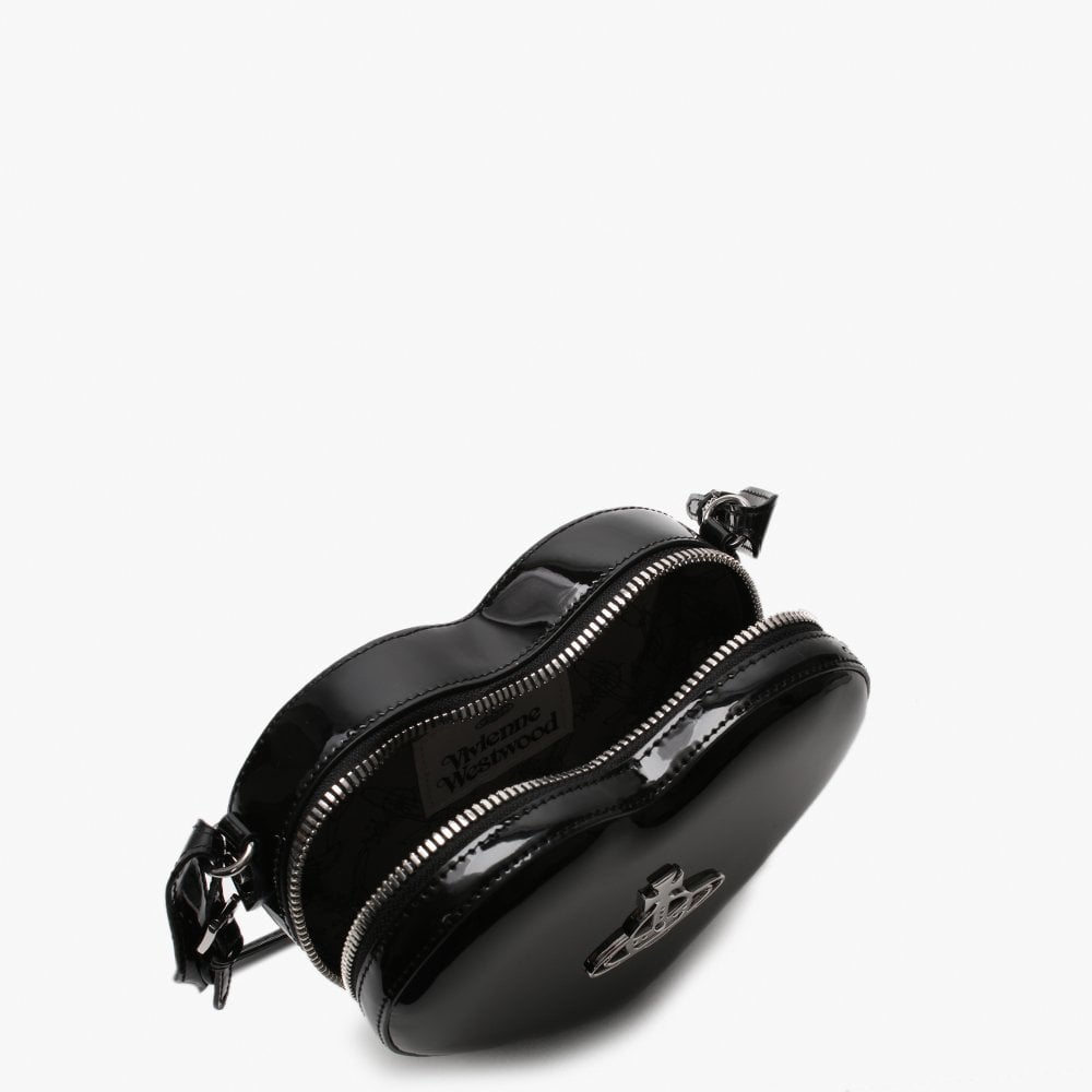 Johanna Black Patent Vegan Heart Cross-Body Bag