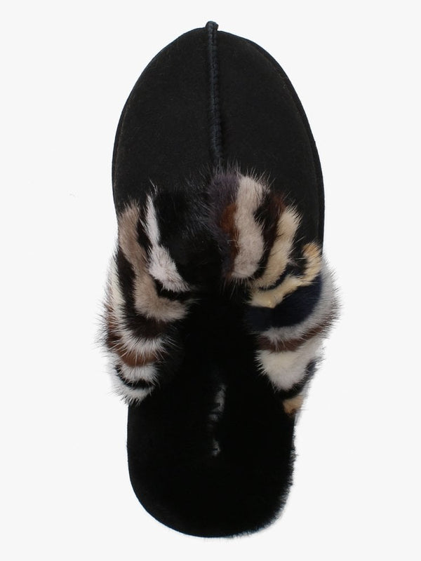 Shutter Black Fur Trim Shearling Slippers