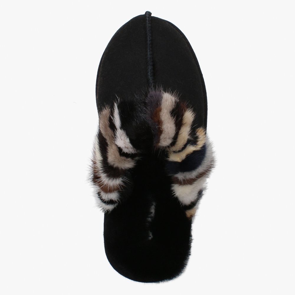 Shutter Black Fur Trim Shearling Slippers