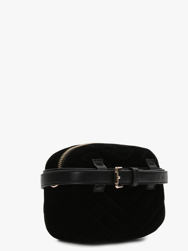 Carillon Black Velvet Quilted Belt Bag