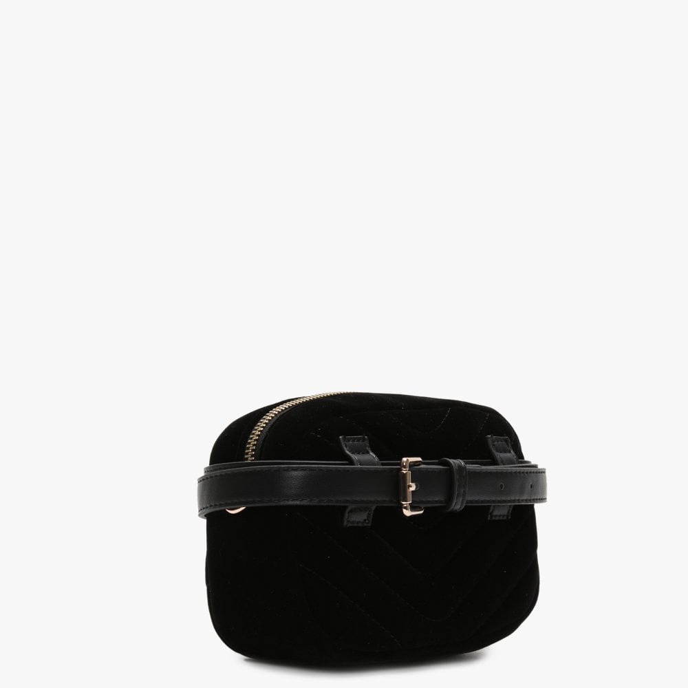 Carillon Black Velvet Quilted Belt Bag