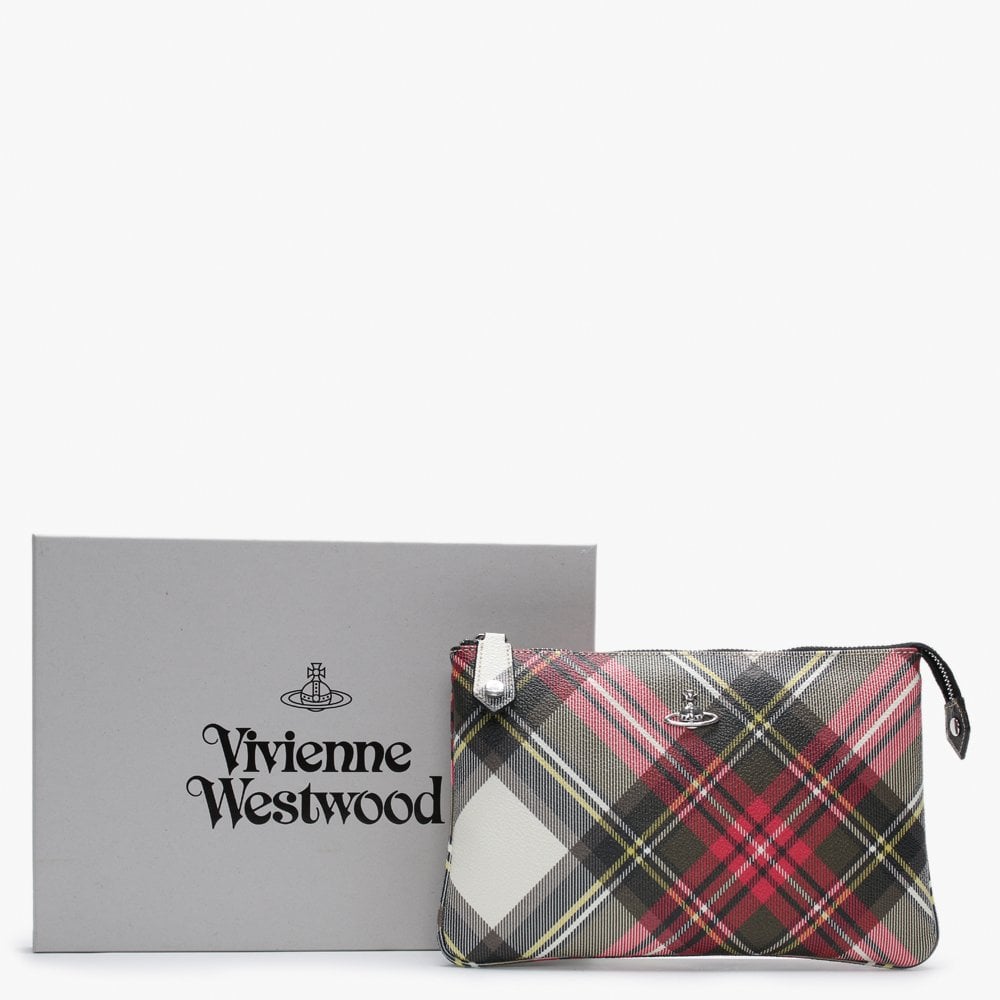 Derby Red Tartan New Exhibition Top Zip Clutch