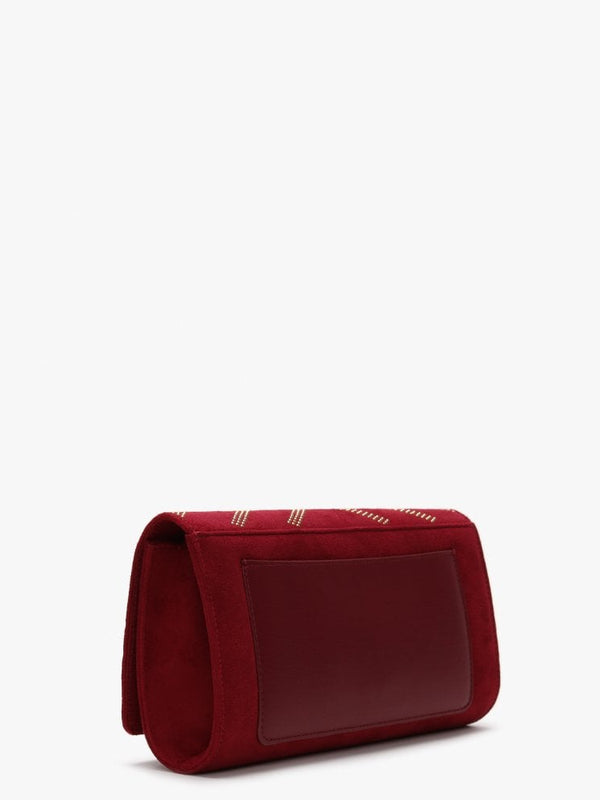 Dime Burgundy Studded Clutch Bag