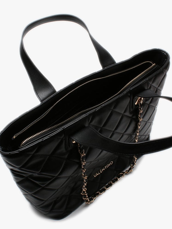 Ocarina Black Quilted Chain Handle Tote Bag