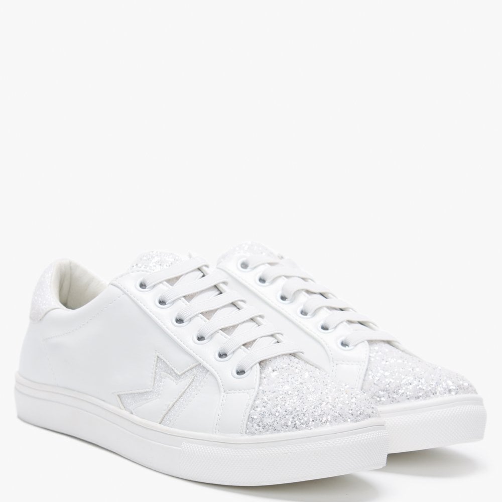 Yully White Glitter Star Trainers