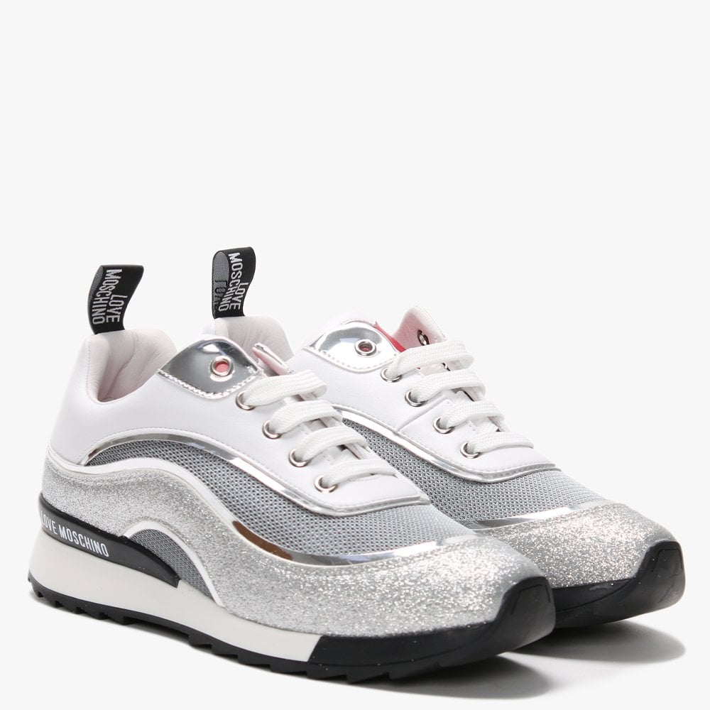 Heart Tongue White Glitter Trainers