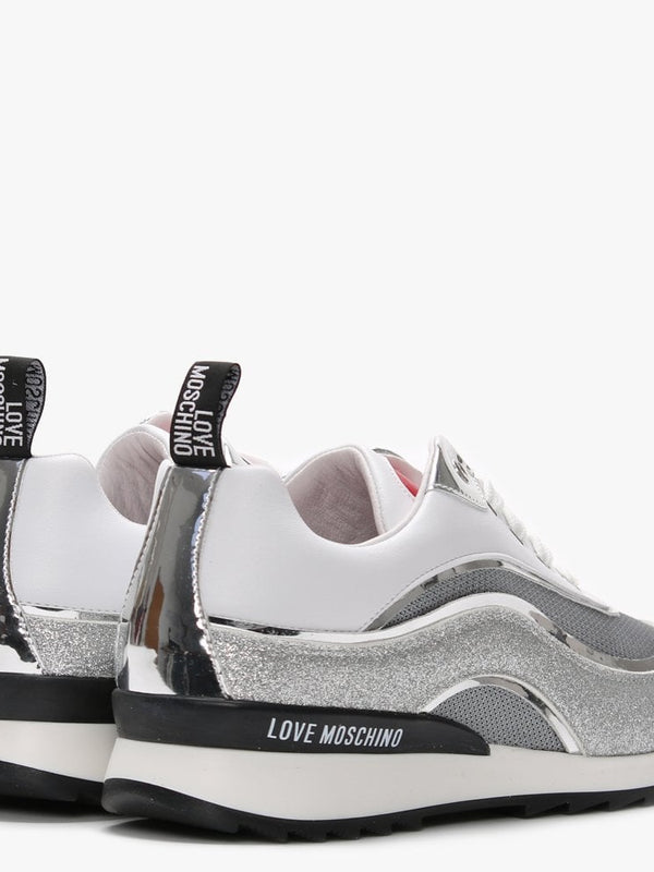 Heart Tongue White Glitter Trainers