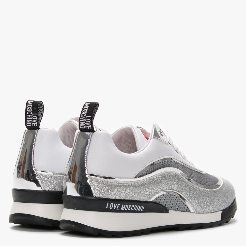 Heart Tongue White Glitter Trainers