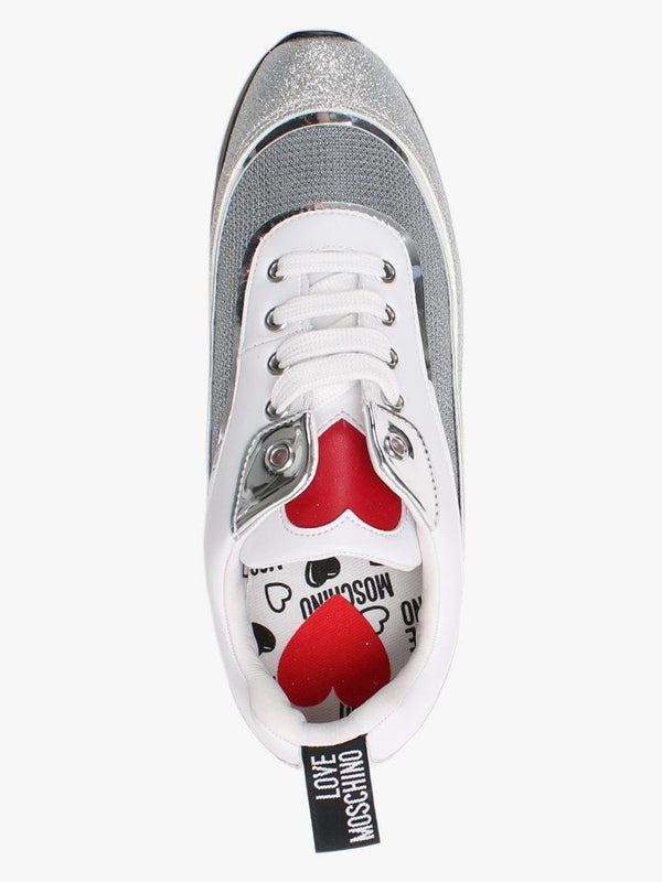 Heart Tongue White Glitter Trainers
