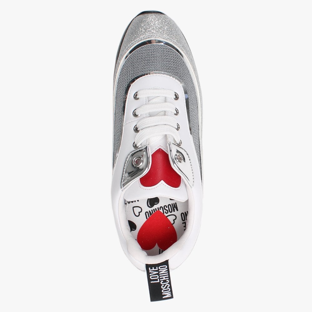 Heart Tongue White Glitter Trainers