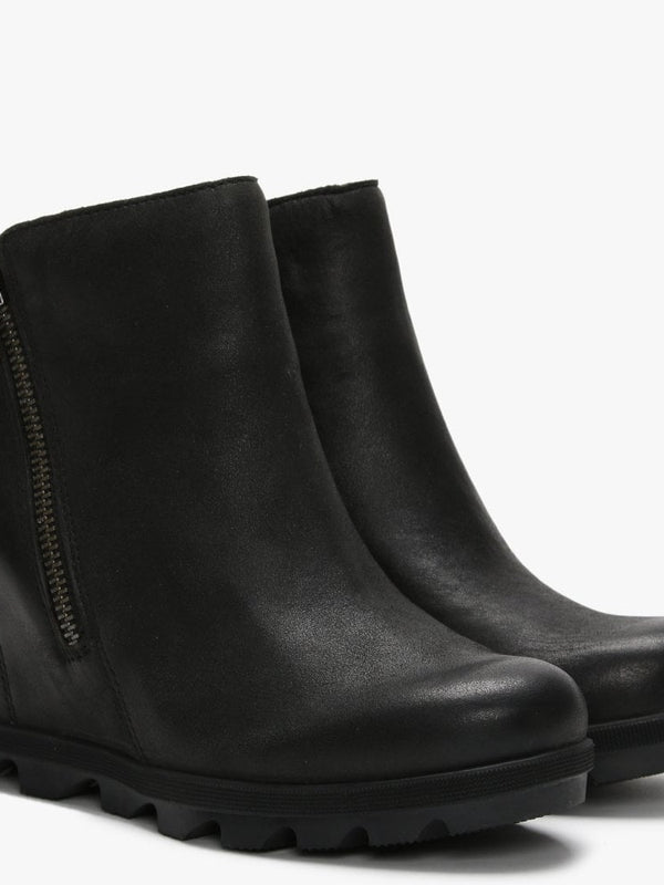 Joan Of Arctic Wedge Zip II Black Leather Ankle Boots