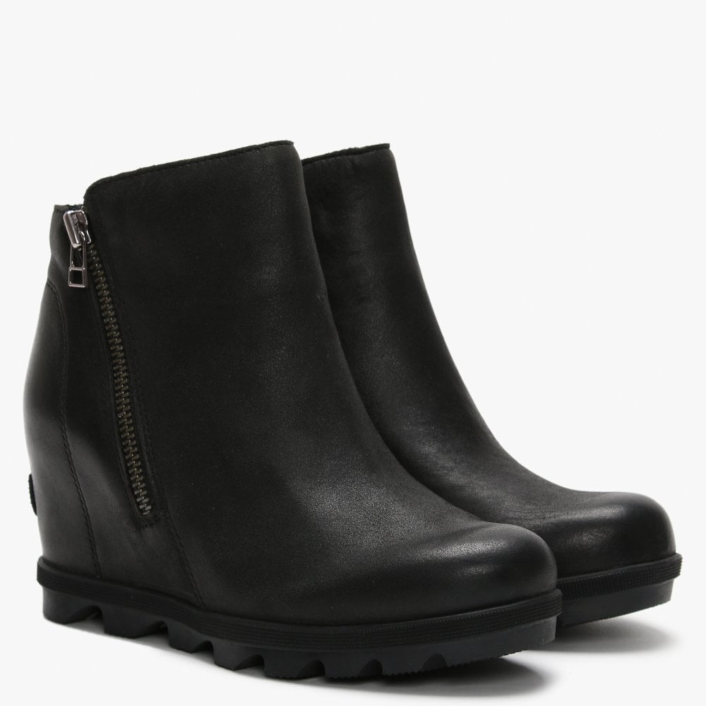 Joan Of Arctic Wedge Zip II Black Leather Ankle Boots