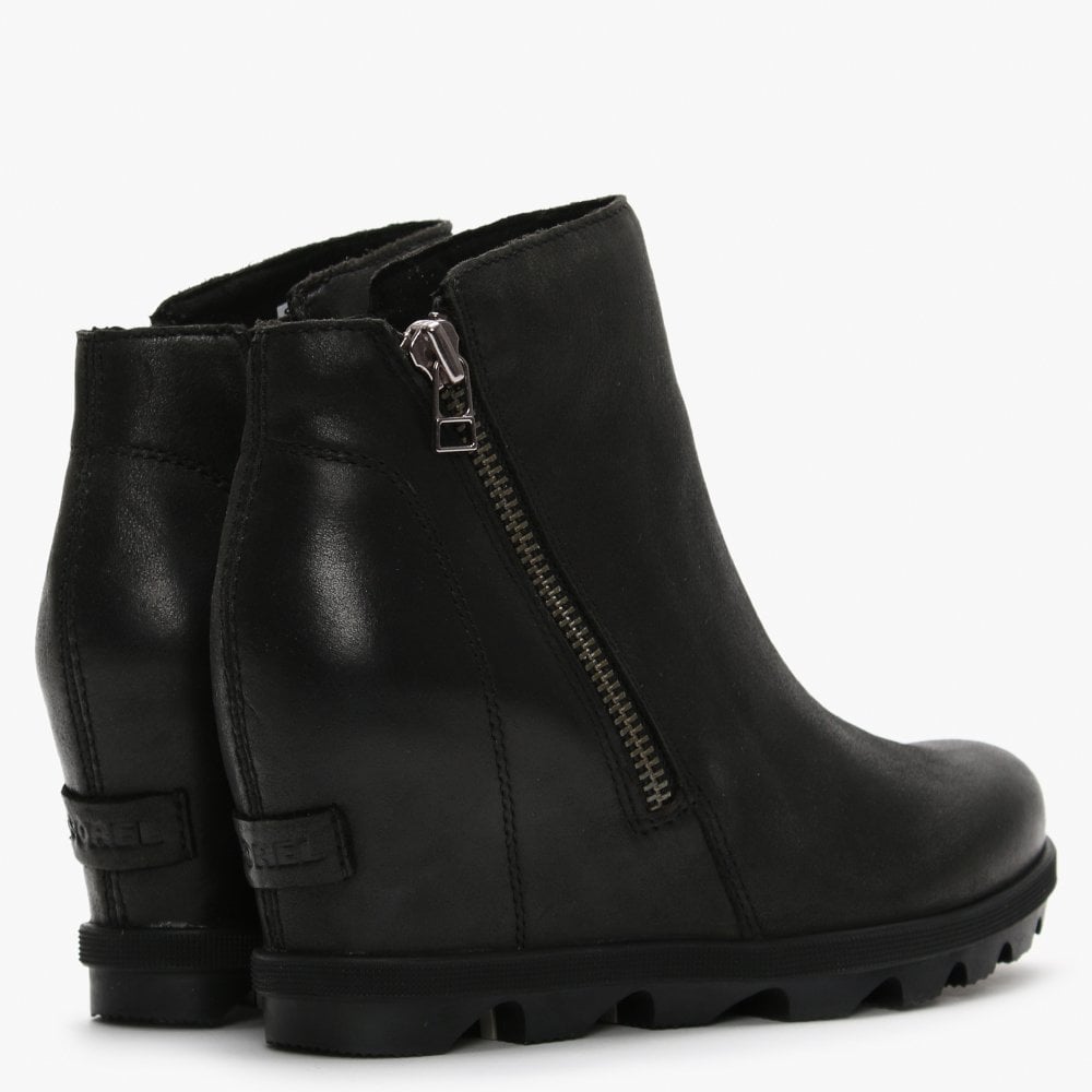 Joan Of Arctic Wedge Zip II Black Leather Ankle Boots