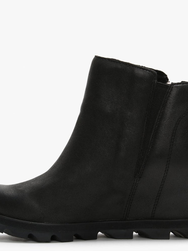 Joan Of Arctic Wedge Zip II Black Leather Ankle Boots