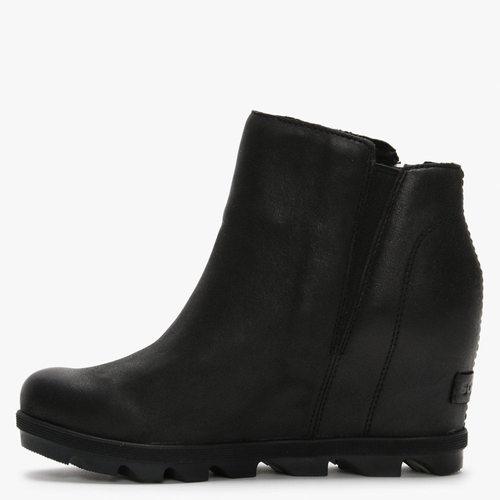 Joan Of Arctic Wedge Zip II Black Leather Ankle Boots