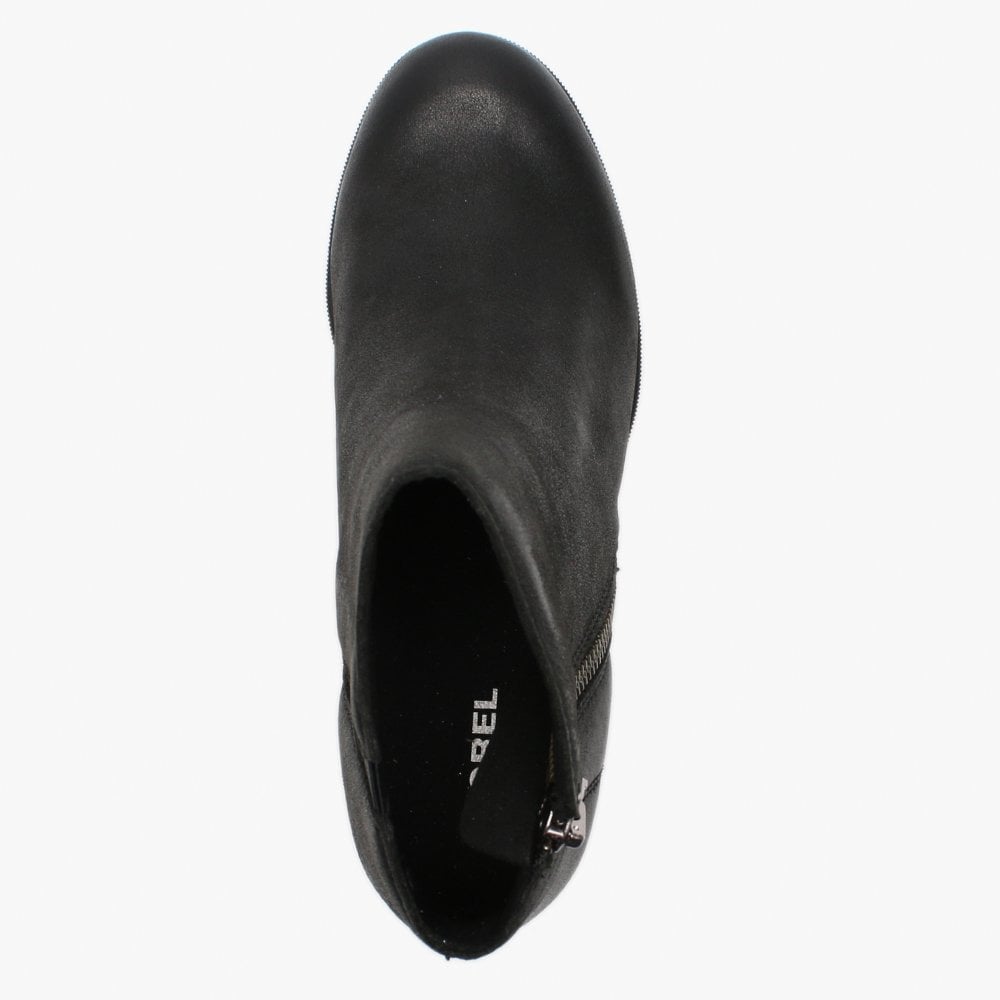 Joan Of Arctic Wedge Zip II Black Leather Ankle Boots
