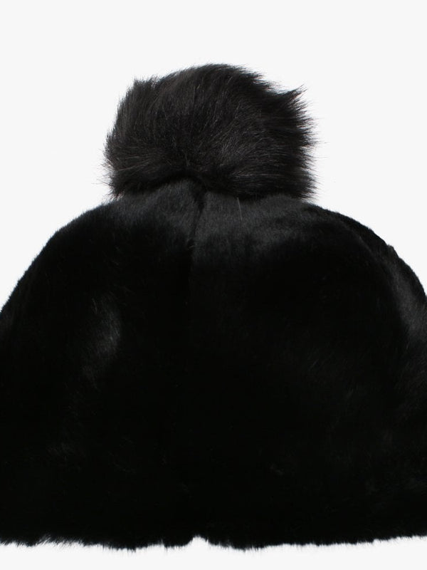 Faux Fur Black Pom Beanie Hat