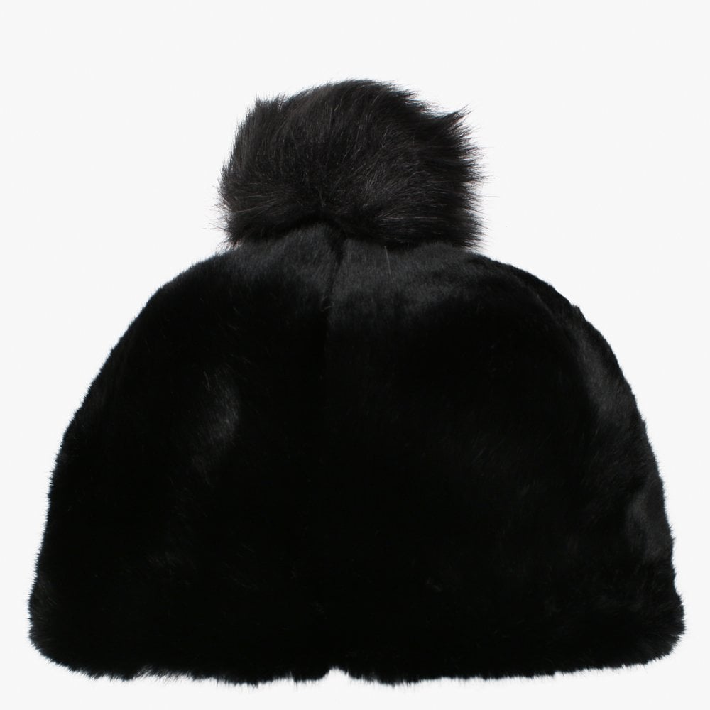 Faux Fur Black Pom Beanie Hat