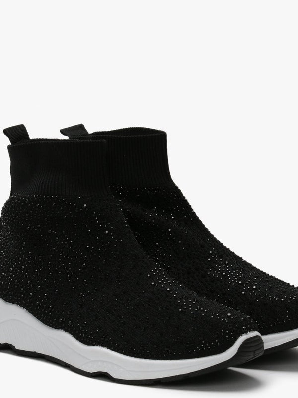 Bree Black Knitted Embellished High Top Trainers