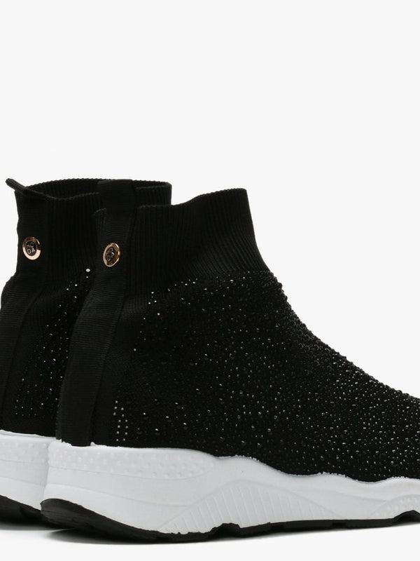 Bree Black Knitted Embellished High Top Trainers