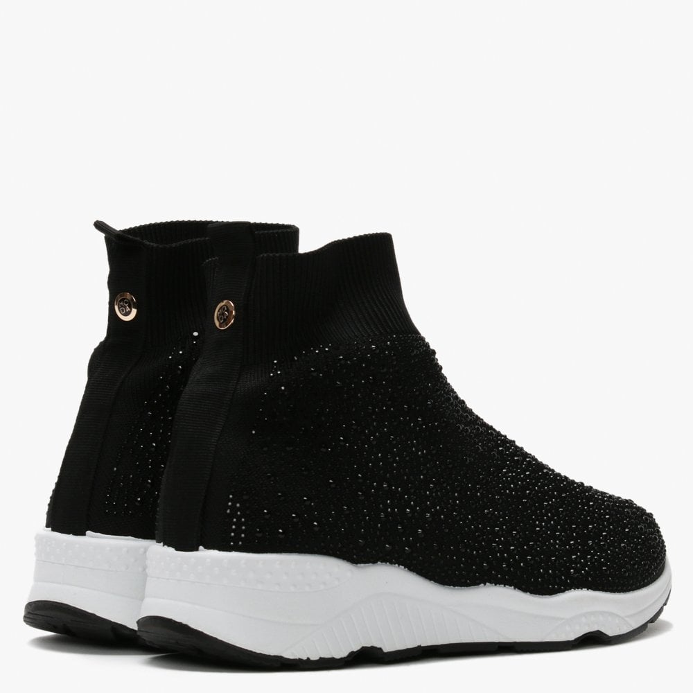 Bree Black Knitted Embellished High Top Trainers