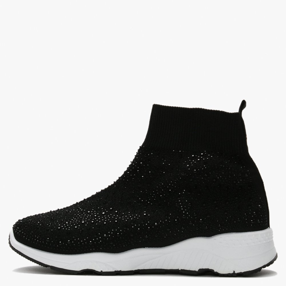 Bree Black Knitted Embellished High Top Trainers