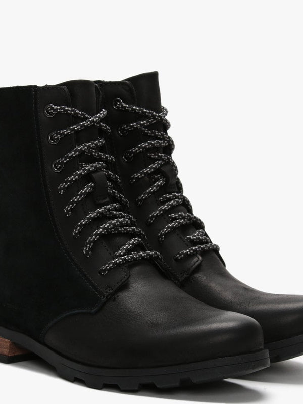 Emelie Short Lace Black Leather & Suede Ankle Boots