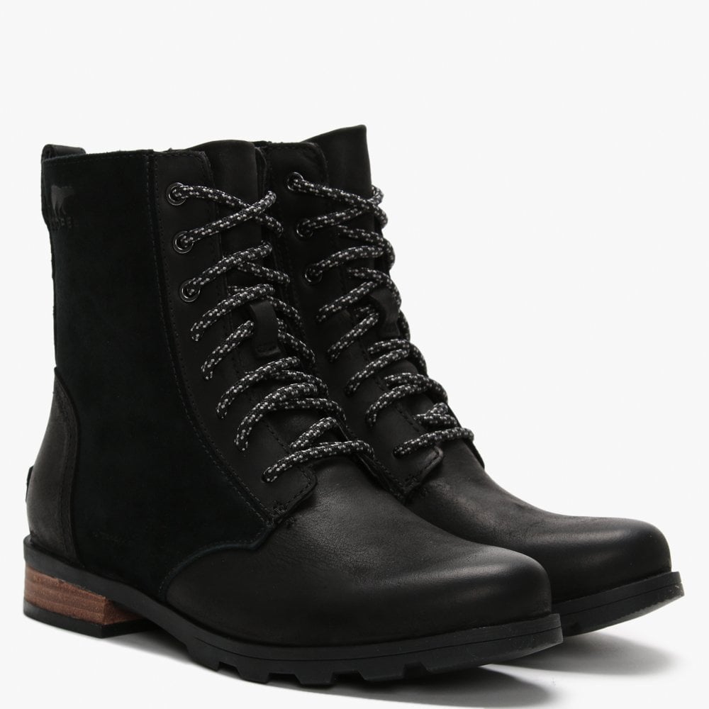 Emelie Short Lace Black Leather & Suede Ankle Boots