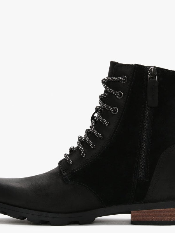 Emelie Short Lace Black Leather & Suede Ankle Boots