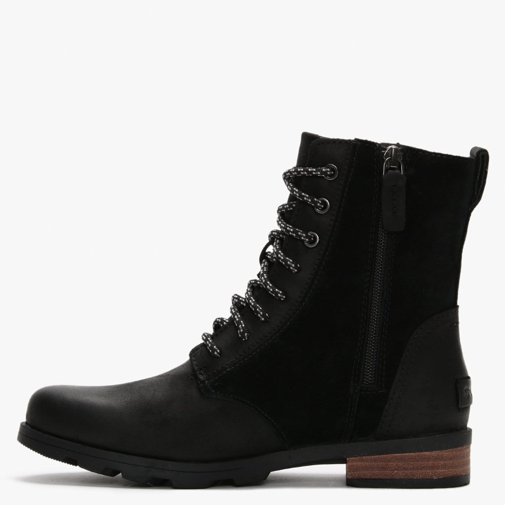 Emelie Short Lace Black Leather & Suede Ankle Boots