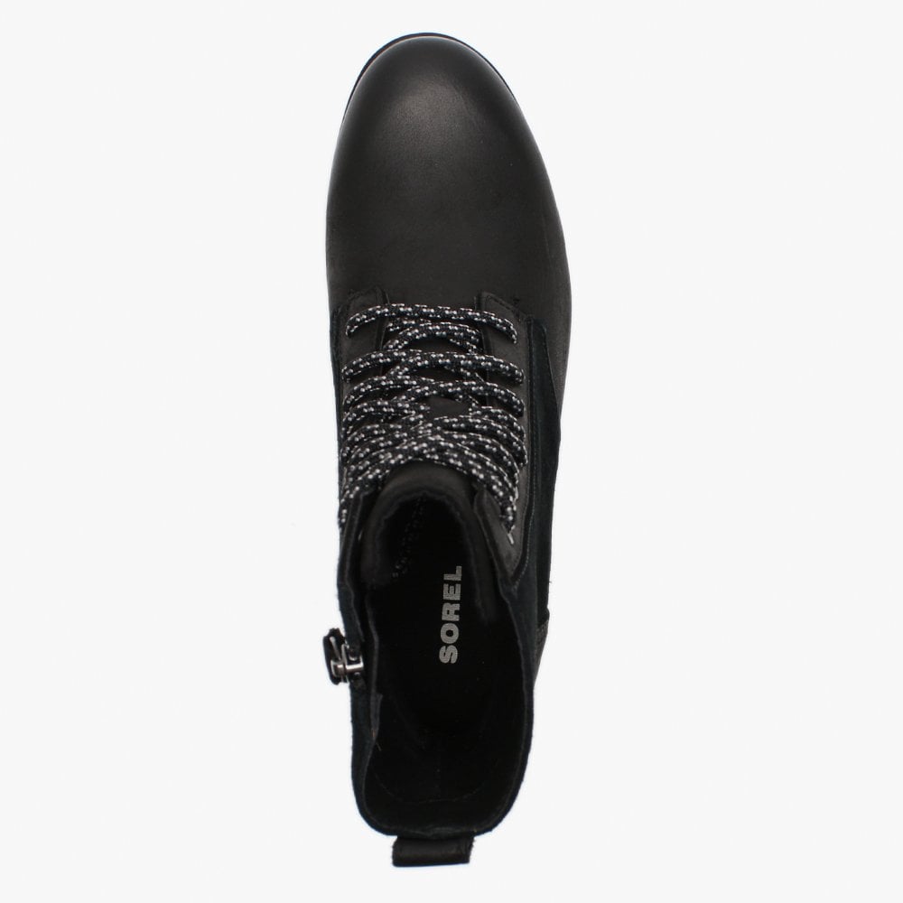 Emelie Short Lace Black Leather & Suede Ankle Boots