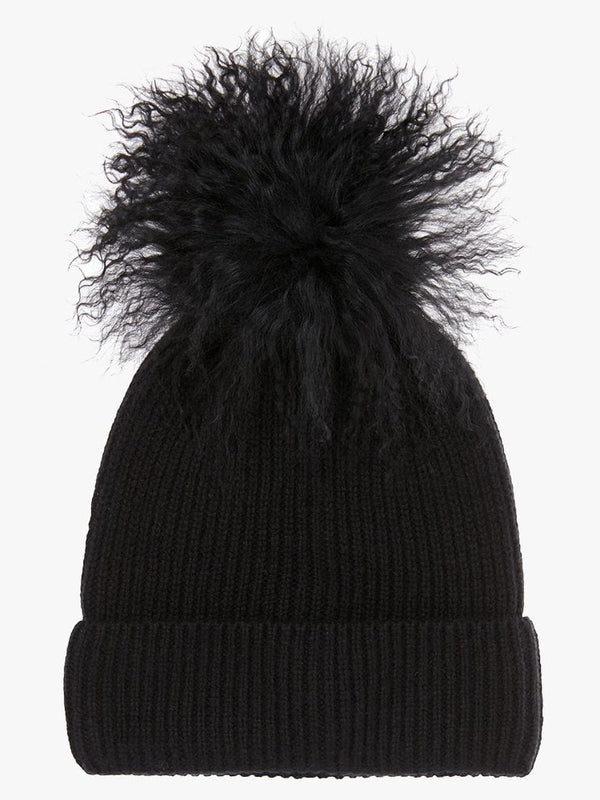 Bonnie Black Cashmere Pom Pom Beanie Hat