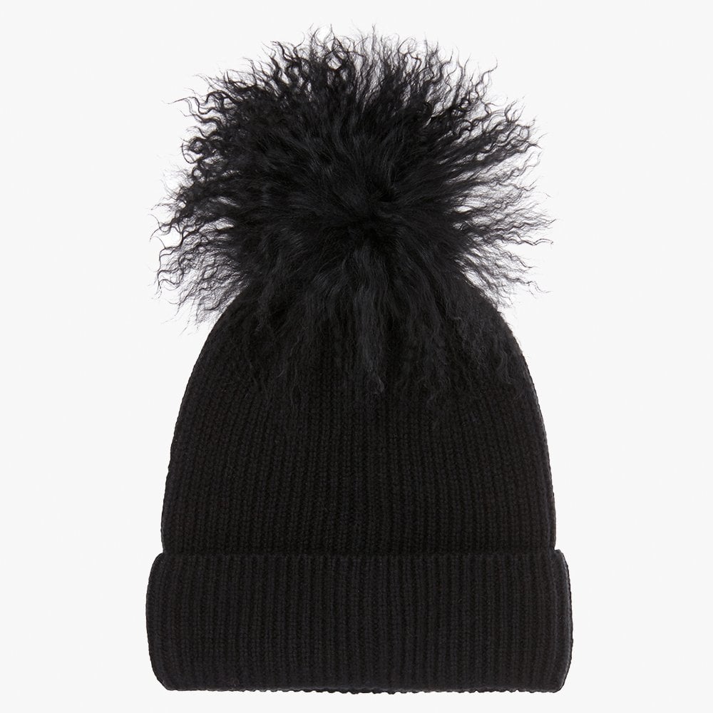 Bonnie Black Cashmere Pom Pom Beanie Hat