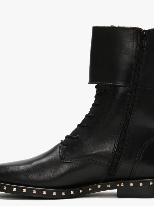 Monterrey Black Leather Studded Ankle Strap Biker Boots