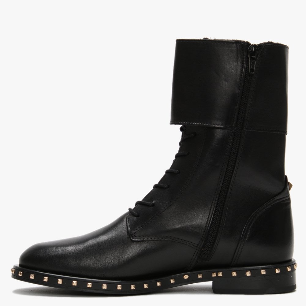 Monterrey Black Leather Studded Ankle Strap Biker Boots