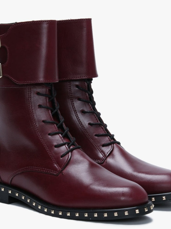 Monterrey Burgundy Leather Studded Ankle Strap Biker Boots