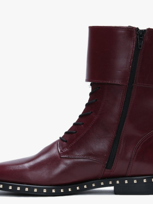 Monterrey Burgundy Leather Studded Ankle Strap Biker Boots