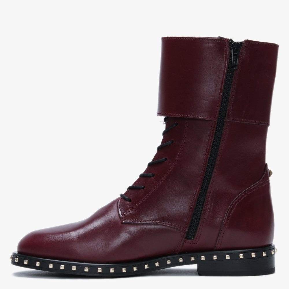 Monterrey Burgundy Leather Studded Ankle Strap Biker Boots